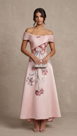 فستان "روزيت" المطرز (Rosette Embroidered Off-Shoulder Gown)