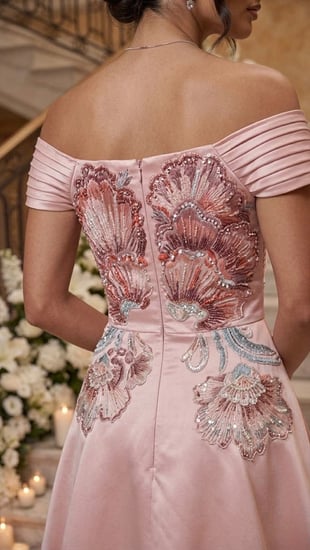 فستان "روزيت" المطرز (Rosette Embroidered Off-Shoulder Gown)