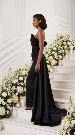 "فستان سهرة أوركيد الأسود - Black Orchid Gown"