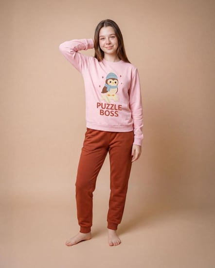 بيجامة بناتي ميلتون طباعة TDF بطريق + كلمة BUZZLE BOSS