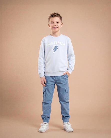 بيجامة اولادي الكنزة ميلتون مطرزة إشارة البرق + طباعة رابر كلمة RUN FASTER   + بنطال جابردين