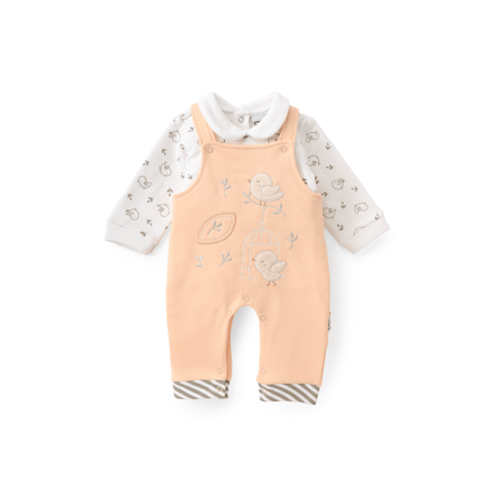 افارول بيبي بناتي ميلتون مطرز عصفورتين احداهما علي غصن والثاني تدخل الي القفص + كنزة  ميلتون مطبوعة عصافير