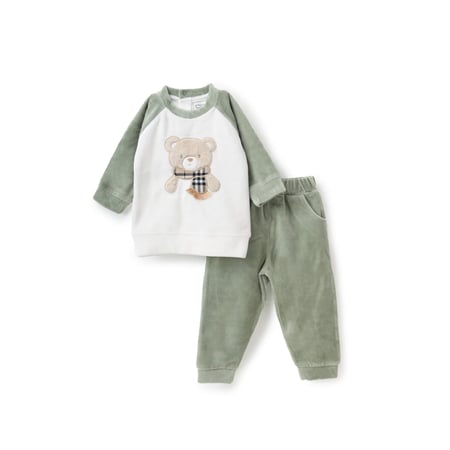 بيجامة بيبي اولادي قطيفة اكمام ريجلام مطرزة دبدوب يرتدي وشاح