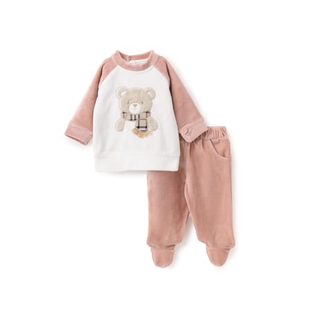 بيجامة بيبي اولادي قطيفة اكمام ريجلام مطرزة دبدوب يرتدي وشاح