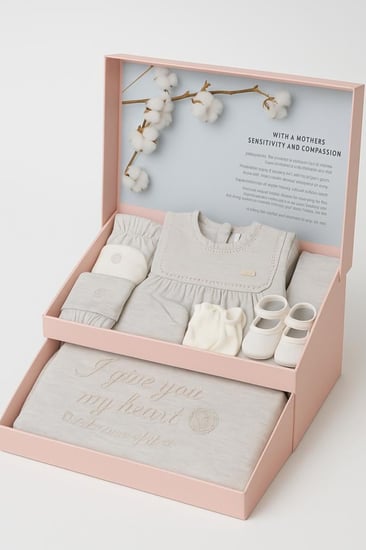 علبة مواليد تركية للبنات باللون الرمادي الفاتح|13543