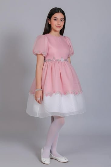 Pink evening dress with white bottom S01106