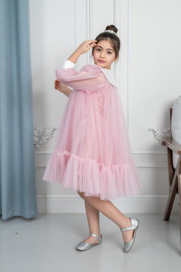 فستان سهرة بناتي - فستان سهرة بناتي وردي باكمام