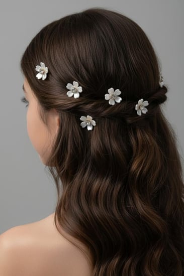 10 قطعة/ إكسسوارات شعر على شكل زهور لؤلؤية أنيقة بتصميم فخم ولمسة أنثوية ناعمة