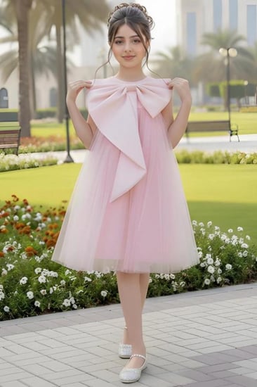 فستان بناتي سهرات بفيونكة كبيرة على الصدر S01191