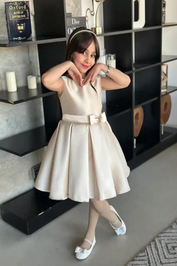 فستان سهرة بناتي - فستان سهرة بناتي بيج بفيونكة في جانب الخصر