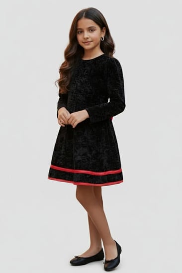 فستان بناتي سهرات اسود شتوي