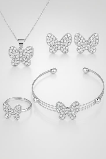 5 قطع/مجموعة من مجموعة المجوهرات الكاجوال المتعددة الاستخدامات للبنات المزينة بفراشات من الراين