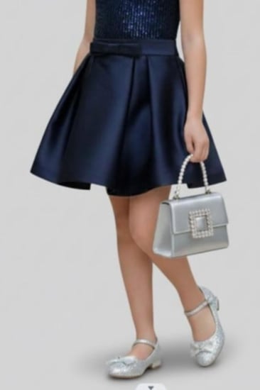 تنورة بناتي كحلي فيونكة بالخصر 7196-