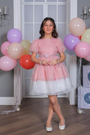 Pink evening dress with white bottom S01106