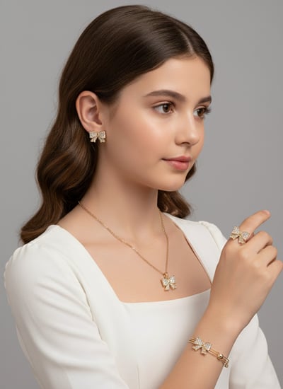 5 قطع/مجموعة من مجموعة المجوهرات الكاجوال المتعددة الاستخدامات للبنات المزينة بفراشات من الراين