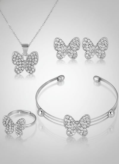 5 قطع/مجموعة من مجموعة المجوهرات الكاجوال المتعددة الاستخدامات للبنات المزينة بفراشات من الراين