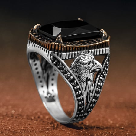 خاتم النسر فضة عيار 925 مزين بحجر زركون