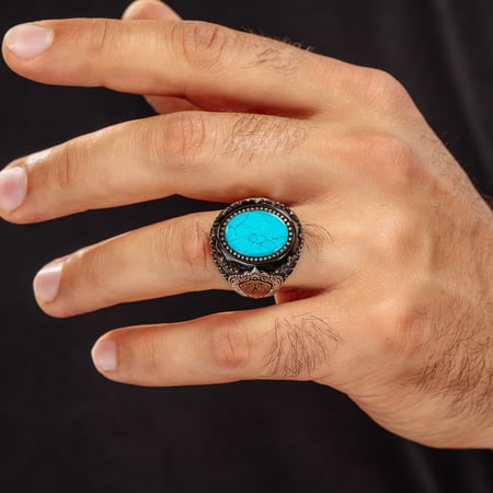 خاتم فيروزي معرق فضة عيار 925