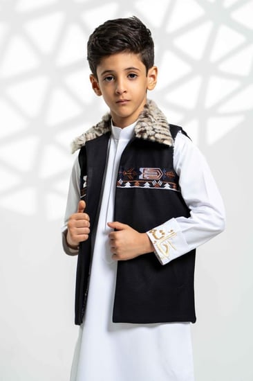 سديري خلية أسود بياقة فرو ايطالي