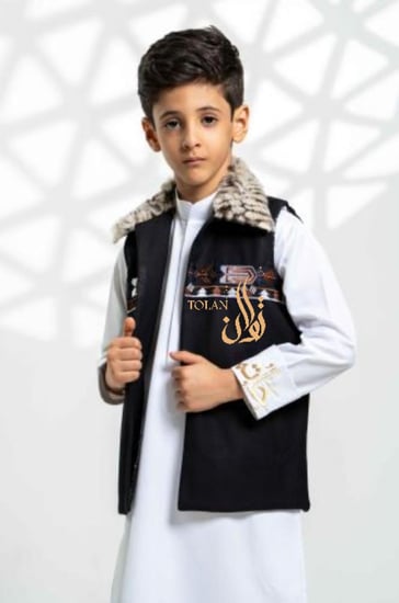 سديري خلية أسود بياقة فرو ايطالي