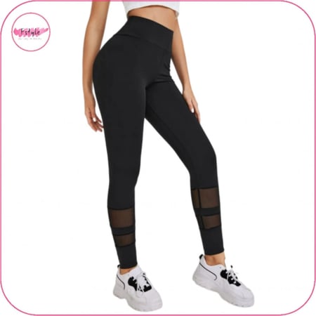 ليقنز بتصميم شبكي وخصر عريض عالي