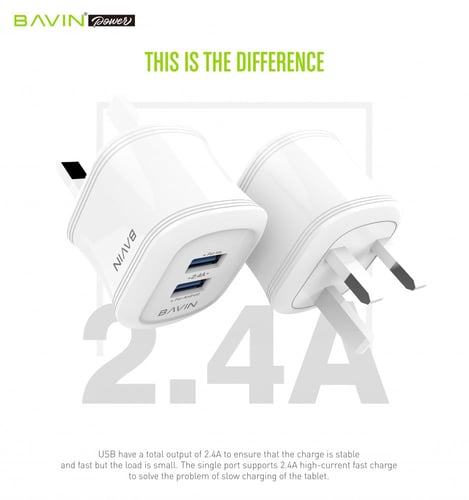 فيش كهرباء بمخرجين USB مع كيبل مجاني