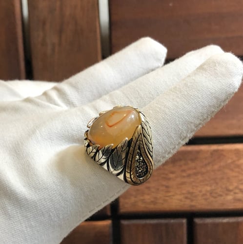 خاتم الفضة التركي بحجر العقيق صياغة ثقيلة ومرتبة ع...