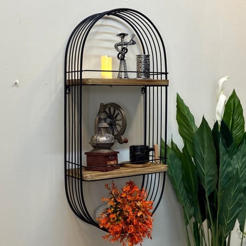 رف جداري حديد وخشب