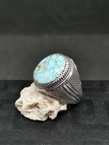 لخاتم الفضة بحجر فيروز نيشابوري ايراني بصياغة عباس...