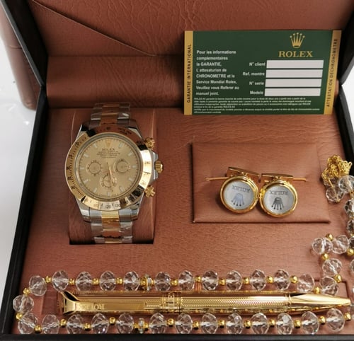 طقم رولكس رجالي ذهبي فضي كامل