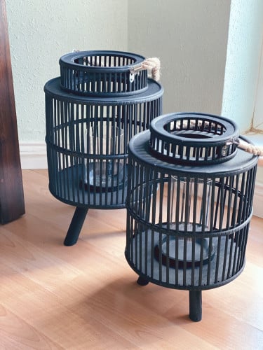 مركن فانوس خشبي اسود - كبير / وسط