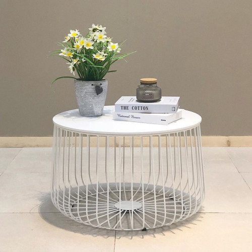 طاولة حديد واجة خشب ابيض