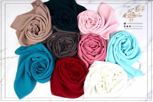 شيل - حجابات قماش ملكة ياباني سادة(ابيض)