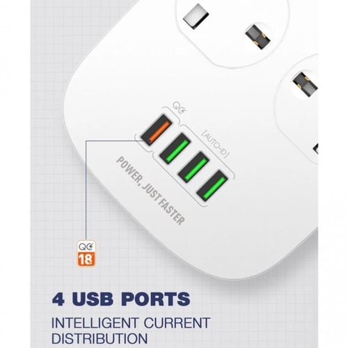 توصيلة Ldnio لدنيو 4 مداخل كهرباء 4 منافذ USB مع م...