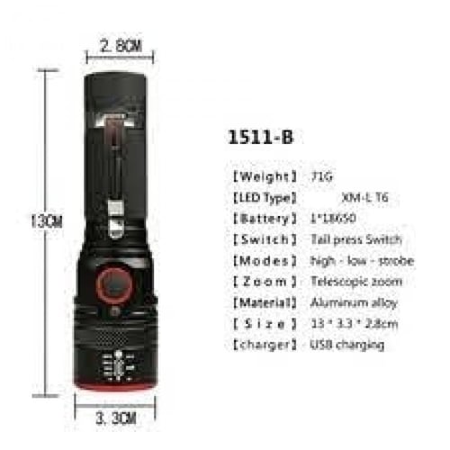 كشاف ليد قابل للشحن 3800 لومينز XM-L T6مع زوم