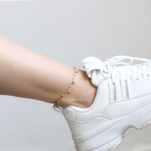 خلخال مرصع بحبات الزيركون الأصلي البيضاء والسماوية...