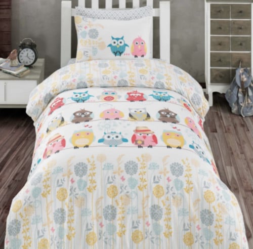 طقم مفرش أطفال تركي قطن 4قطع طائر البومة (بدون حشو...