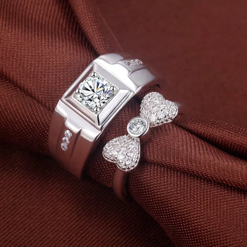 خواتم كوبلز خطوبة زواج ارتباط مطلية فضة مزينة بحجر...