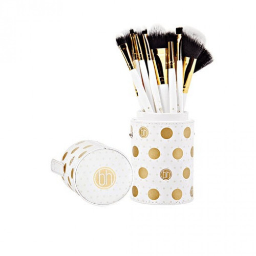 مجموعه فرش مكياج ابيض منقط من بي اتش - 11 فرشاه