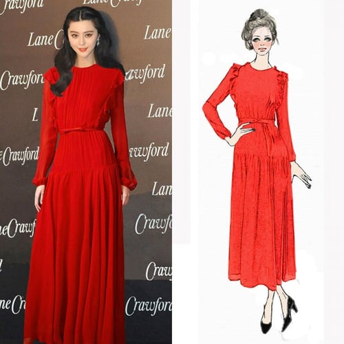 فستان احمر شيفون