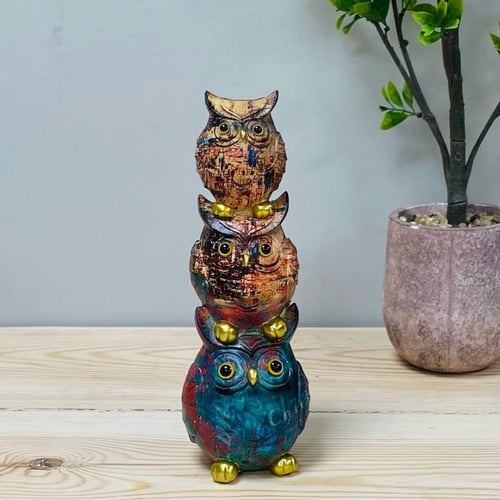 ديكور بومة سيراميك ملون وذهبي