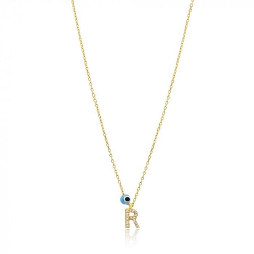 قلادة جذابة وبراقة بلمعة الذهب مزينة بحرف R والخرز...