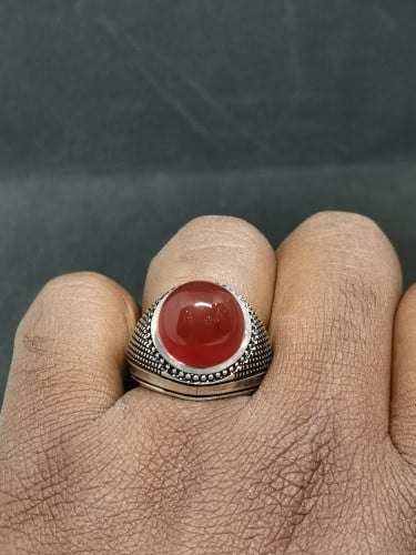 خاتم الفضة بحجر عقيق خرساني ايراني أحمر بصياغة الأ...