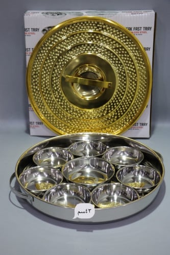 صحن فطور استيل غطاء ذهبي