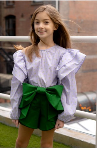 طقم شورت اخضر مع توب لافندر