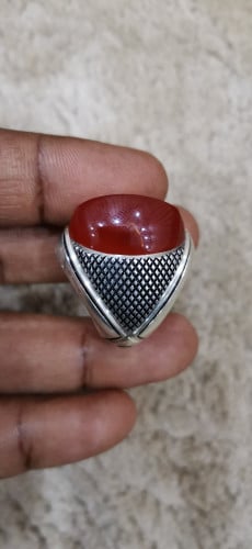 خاتم الفضة بحجر عقيق خرساني ايراني أحمر بصياغة الأ...