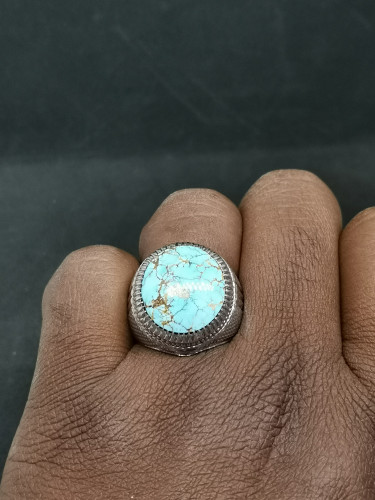 لخاتم الفضة بحجر فيروز نيشابوري ايراني بصياغة عباس...