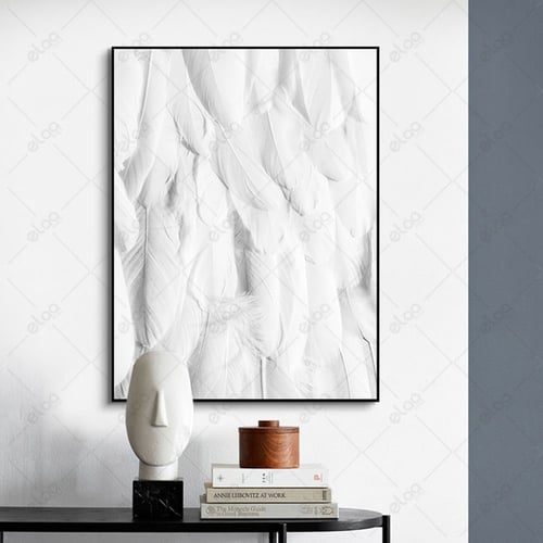 لوحات جدارية ريش باللون الابيض والاسود والذهبي