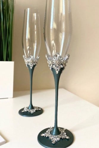 طقم عرسان مكون من 12 قطعة مرصع ب كريستال شوارفسكي...