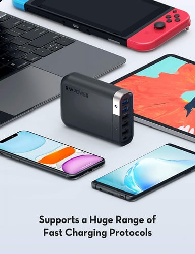 شاحن وناقل بيانات راف باور جداري 6 مخارج بتقنية PD...